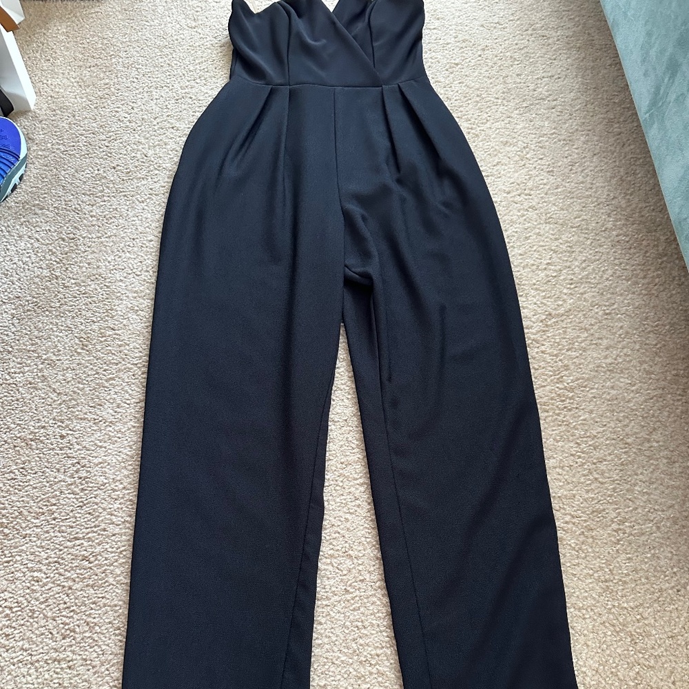 Strapless long jumpsuit with pockets